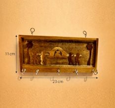 Handmade Wood Village Key Holder with Hooks